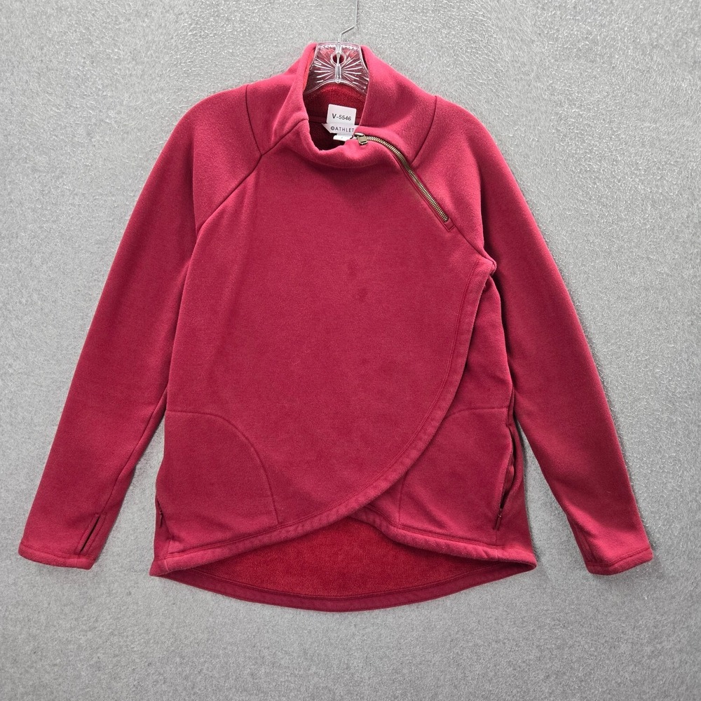 Athleta Women Sweatshirt Small Red Cozy Karma Fleece Wrap 1/4 Zip Mock Neck